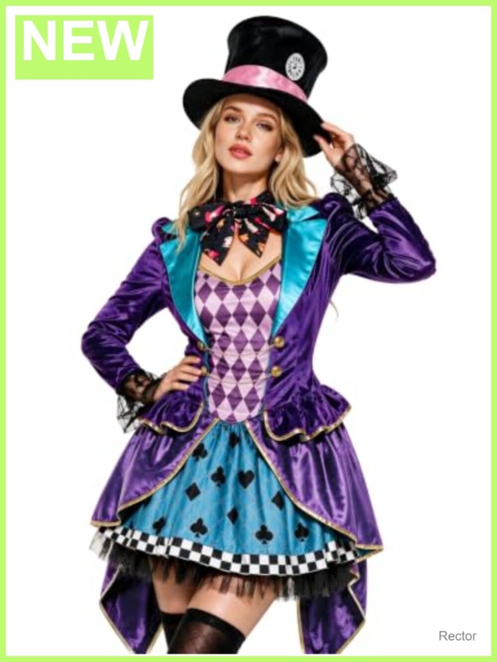 Mad Hatter Costume Dress with Hat Women's Tea Party Halloween Outfit